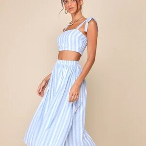 Lulu's Blue and White Smocked A-Line Midi Skirt
